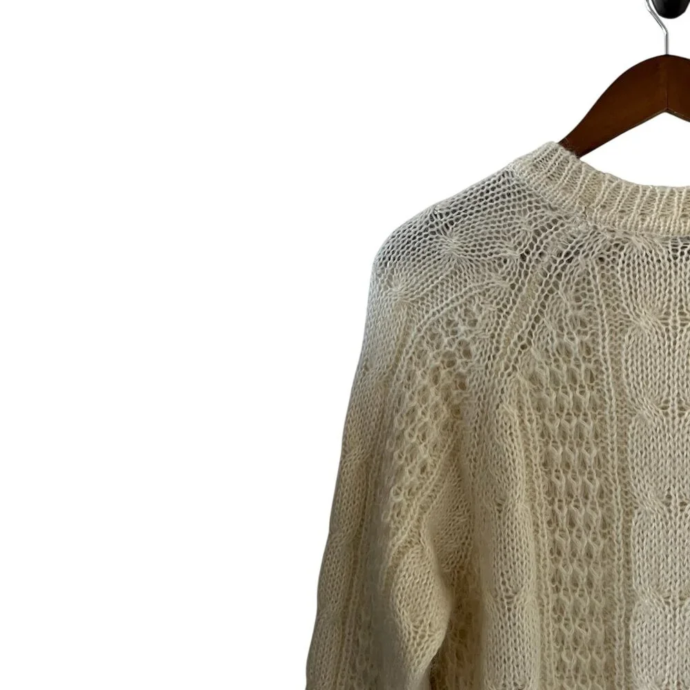 Karin Scott Vingtage Mohair Blend Cable Knit Sweater In Cream Size M